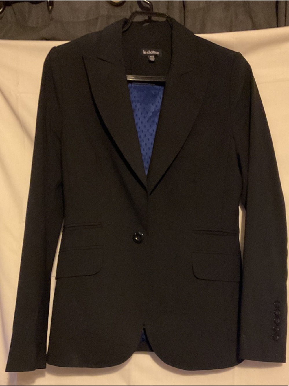 le chateau Black Single-Button Women's Blazer with Blue Lining and matching pant
